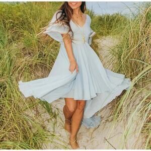 Pitusa Multi Flare Dress Sz XS Small Blue Arctic Ice Ruffle Beach Ethereal Boho